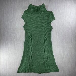 J.J. Basics Sweater Dress Girls Small‎ Green Cable Knit Turtleneck Cap Sleeve
